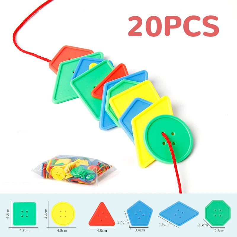 Montessori Toys 20 Pcs Educational Toys for Children Early Learning Geometric Blocks Threading Buttons Teaching Aids