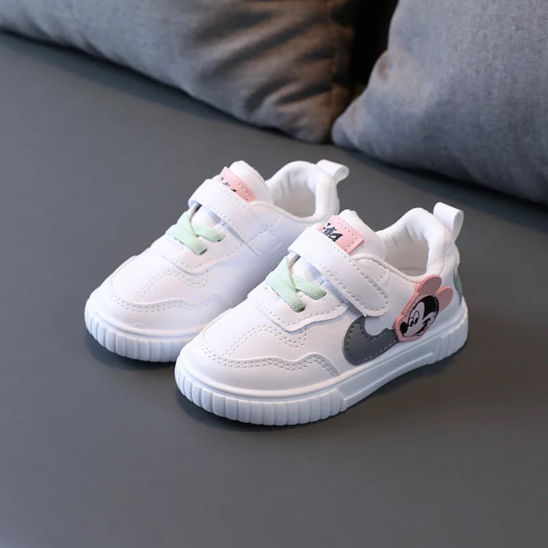Disney White Casual Shoes For Baby Boy Girl Brand Children Sneaker Mickey Mouse Kids Shoes Toddler Walking Shoes Size 15-25