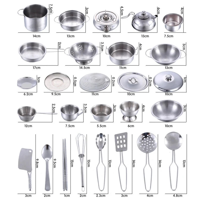 Stainless Steel Action Figures Kids Kitchen Toys Cooking Cookware Children Kitchen Tableware Pretend Role Play Toy for Kids