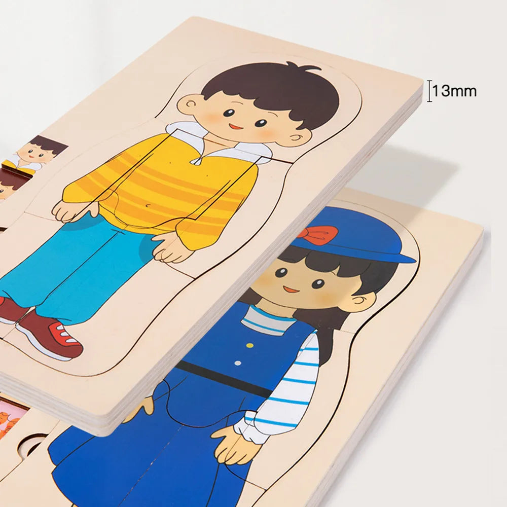 Wooden Human Body Puzzle Montessori Boys Girls Multi-Layer Body Structure Puzzle Cognitive Teaching Aids Learning Toys For Child