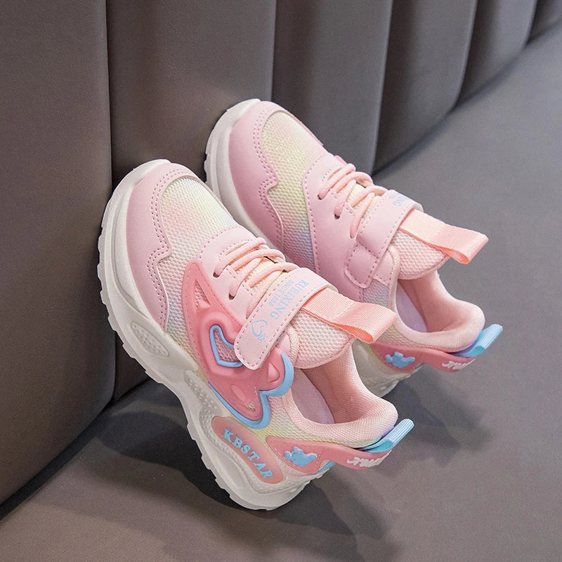 Childrens Sports Shoes 2025 Spring School Casual Girls Soft Cute Pink Anti Slip Tennis Shoes Outdoor Breathe Mesh Running Shoes