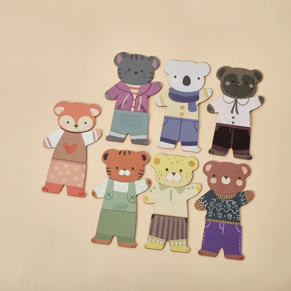 Wooden Dress Up Puzzles Montessori Toys Dressing Animal Bear Change Clothes Jigsaw Puzzle Box Kid's Travel Set Matching Games