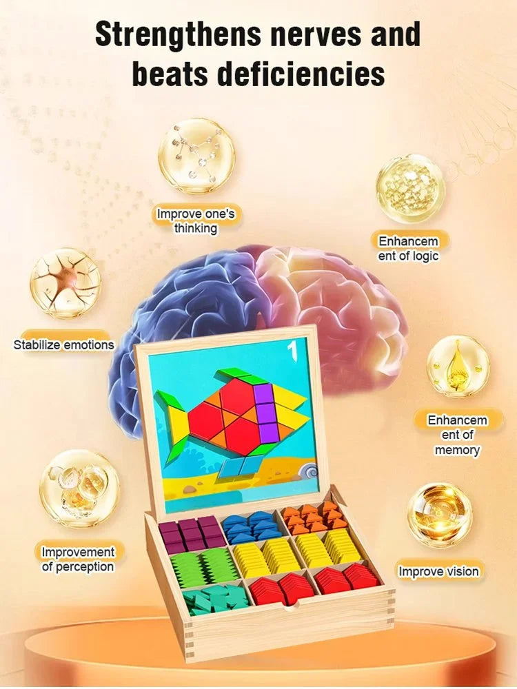 Magnetic Building Blocks Wooden Geometric Puzzle Exercise for Brain Intelligence Development Geometric Thinking Training for 2-8