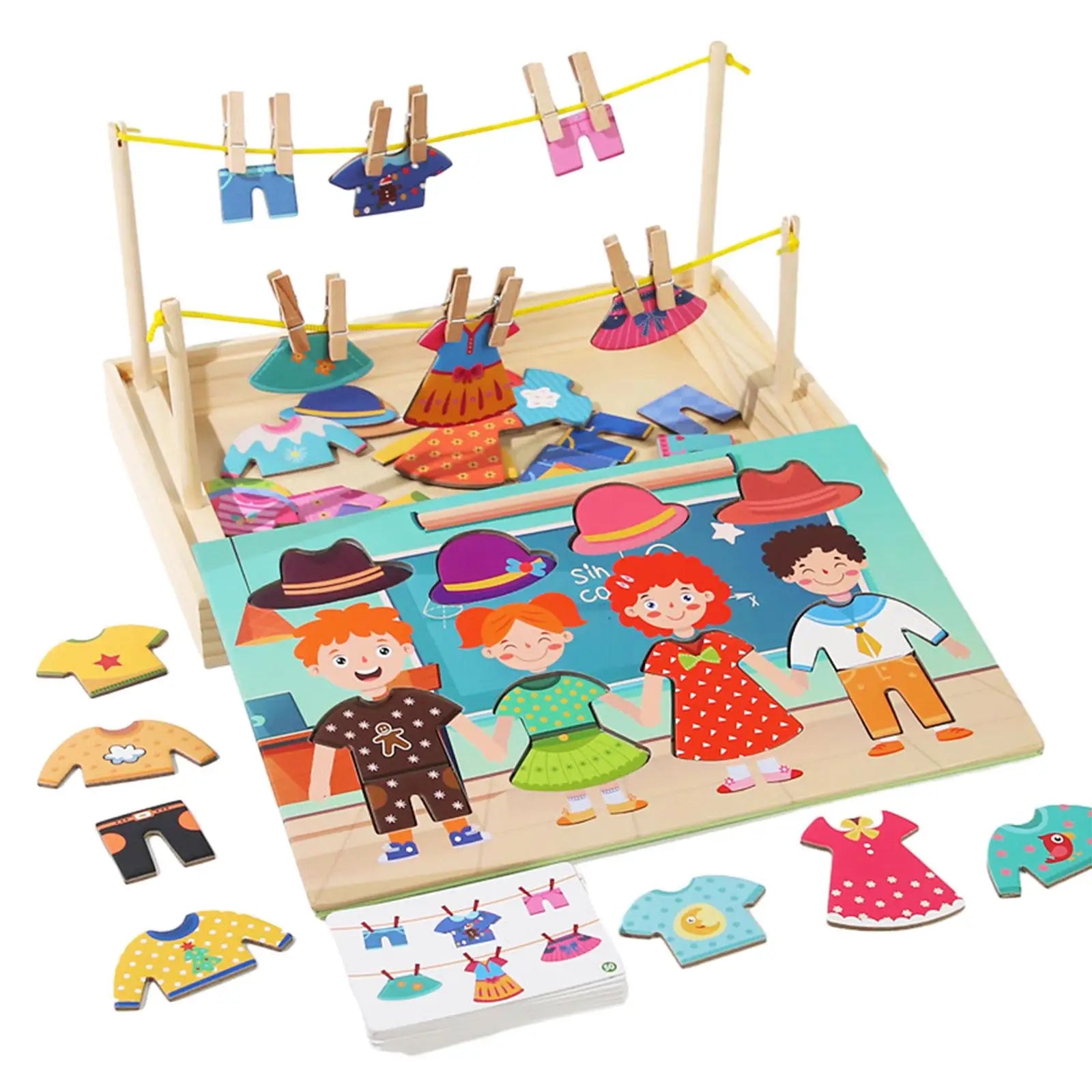 Wooden Dress up Puzzles Matching Game Drying Clothes Early Educational Montessori Toy Kids Puzzle Set for Children Boys Girls