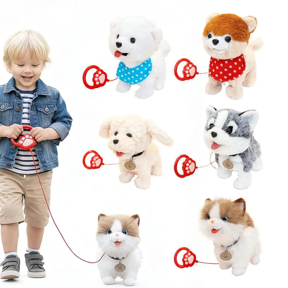 Interactive Plush Pet Toy with Walking Tail Wagging Voice Mimicry Touch Sensitive Remote Control Leash for Kids Gift