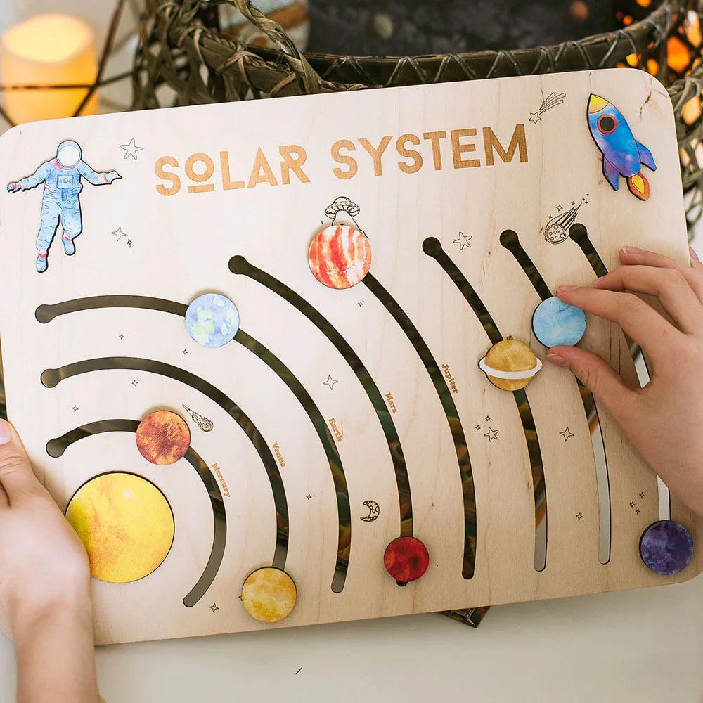 Movable Solar System Puzzle for Kids Boys 3-6 Years Wooden Space Toys Planets for Kids Space Planetary Science Educational Toys