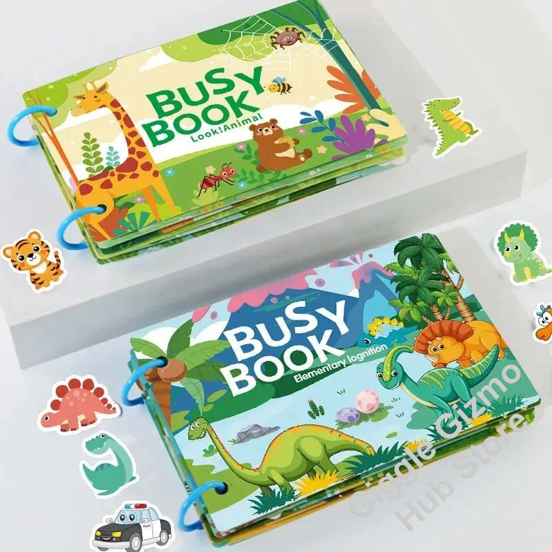 Busy Book for Toddlers Ages 2-6 Quiet Book Preschool Learning Activity Reusable Sticker & Velcro Matching Montessori Fine Mot