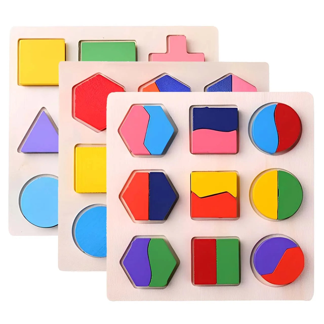 Wooden Puzzle Shape Matching Board Baby Montessori Early Education Toys Wooden Handgrip Board Educational Toys for Children TMZ