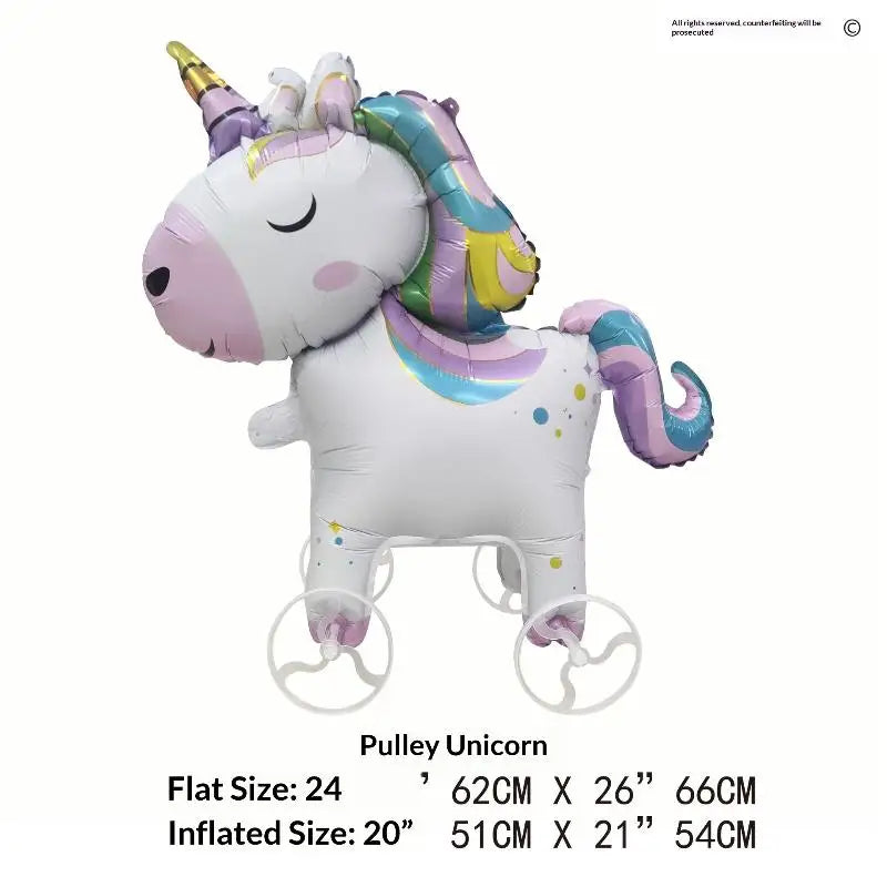 4D Cartoon Foil Balloons Elephant Stand Walking Balloon With Wheel For Kids Birthday Party Decoration Baby Shower