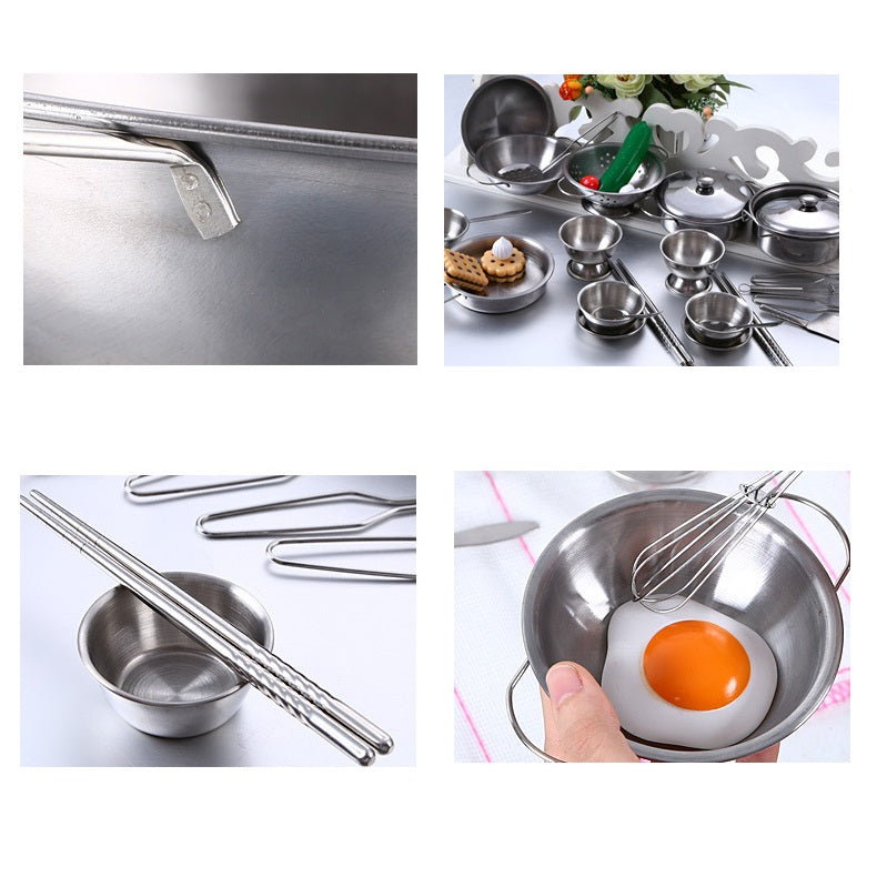MINI Kitchen Utensils Toys Set For Kids Girl Stainless Steel Can Hold Food Cooking Kitchen Toys Education Pretend Play