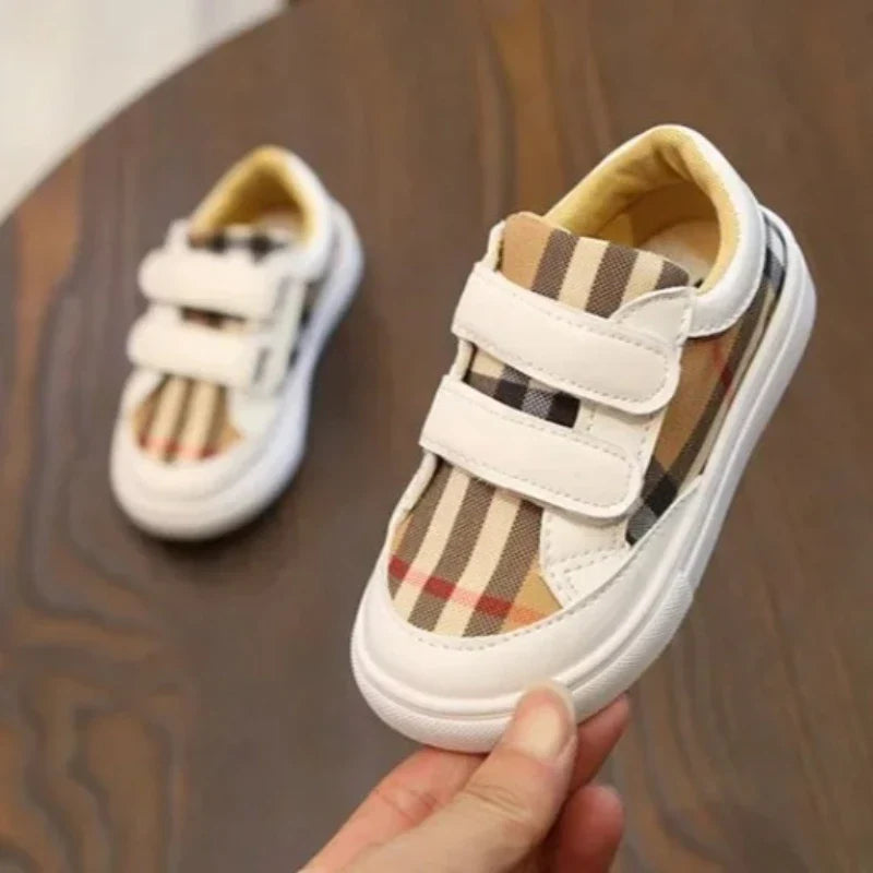 3-8 Years Fashion Plaid White Shoes Boys Shoes Toddler Girl Boy Sneakers PU Leather Casual Children Kids Outfit Korean Shoes