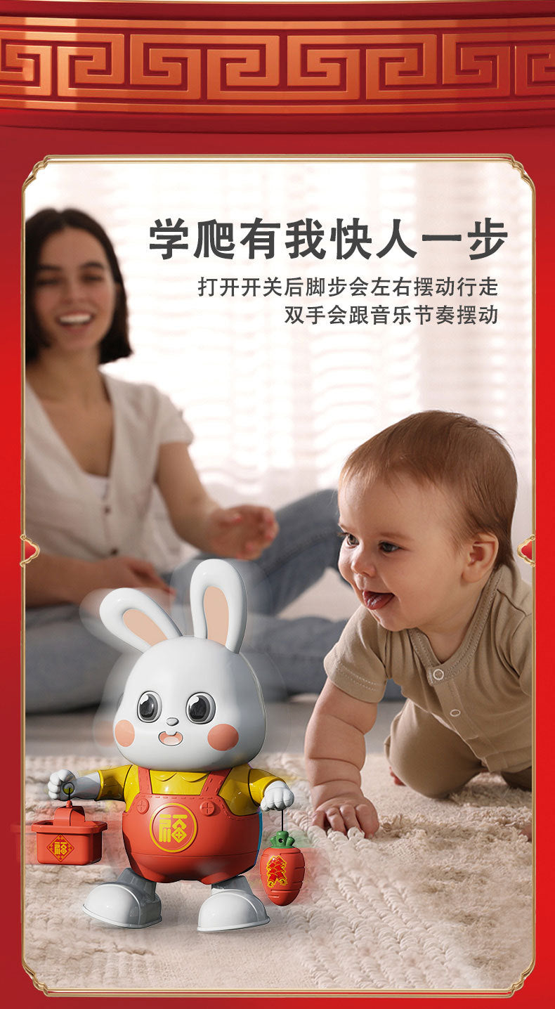Electric Dancing Little Fu Rabbit TikTok Same Style Robot Light Music Children's Educational Luminous Toys