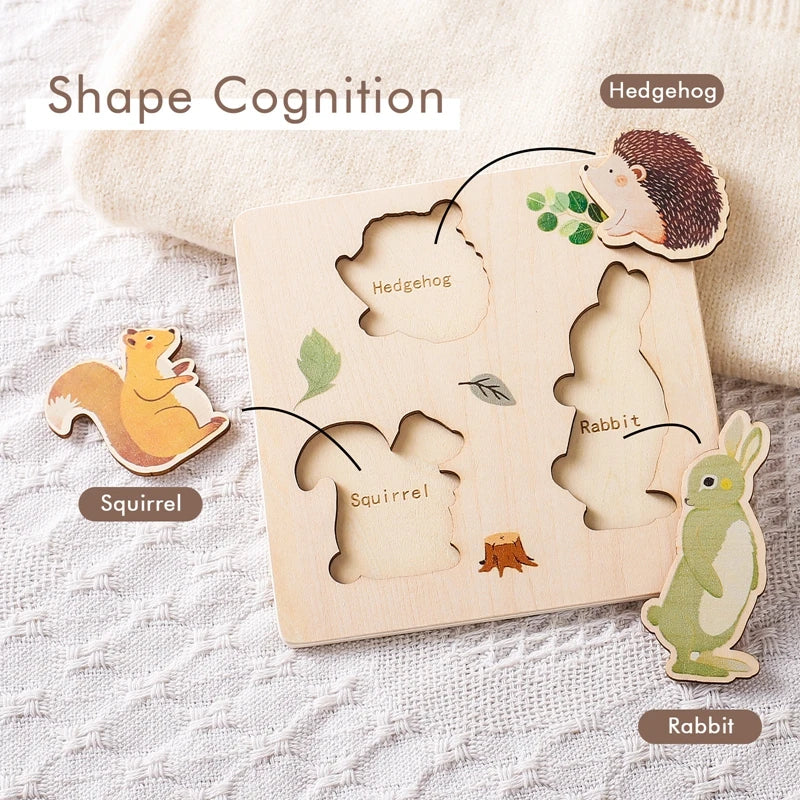 Baby Toys Montessori Wooden Puzzles Toys Cartoon Animal Shape Tangram Jigsaw Block Toys Kids Cognition Learning Educational Toys