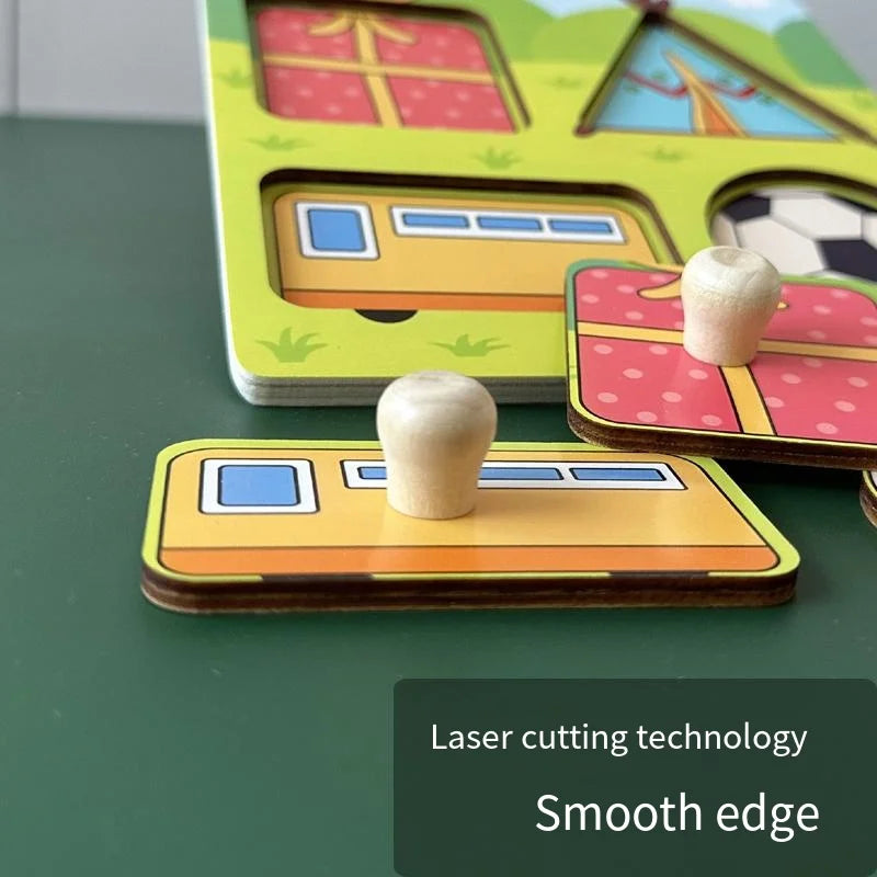 Baby Toys Montessori Wooden Puzzles Hand Grab Boards Toys Kids Early Learning Educational Cartoon Animal Fruit Vehicle Cognitive