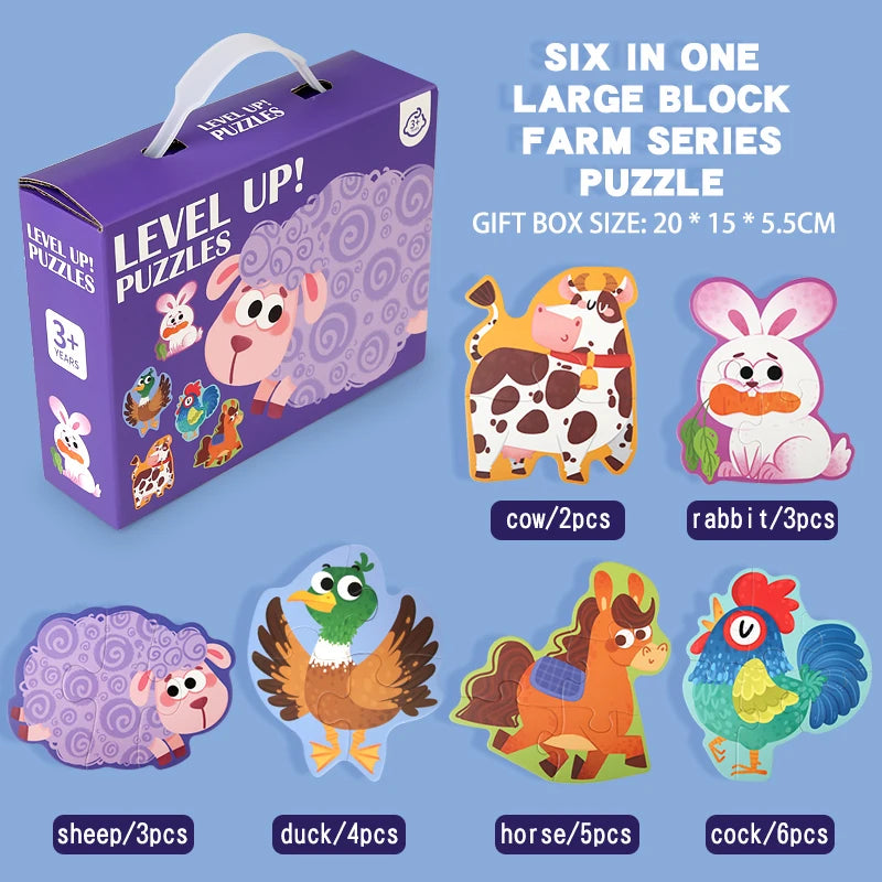 Wooden Jigsaw Puzzle Kids Toy Cartoon Animal Jigsaw Puzzles Game Early Educational Toys Gift Set for Children