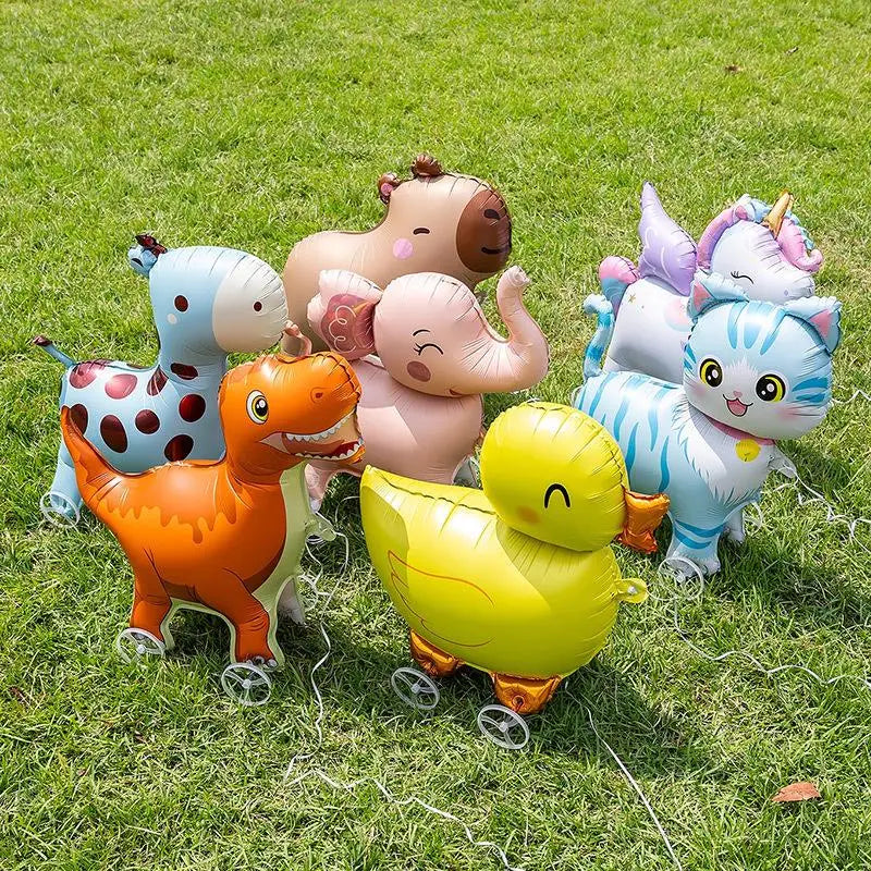 4D Cartoon Foil Balloons Elephant Stand Walking Balloon With Wheel For Kids Birthday Party Decoration Baby Shower