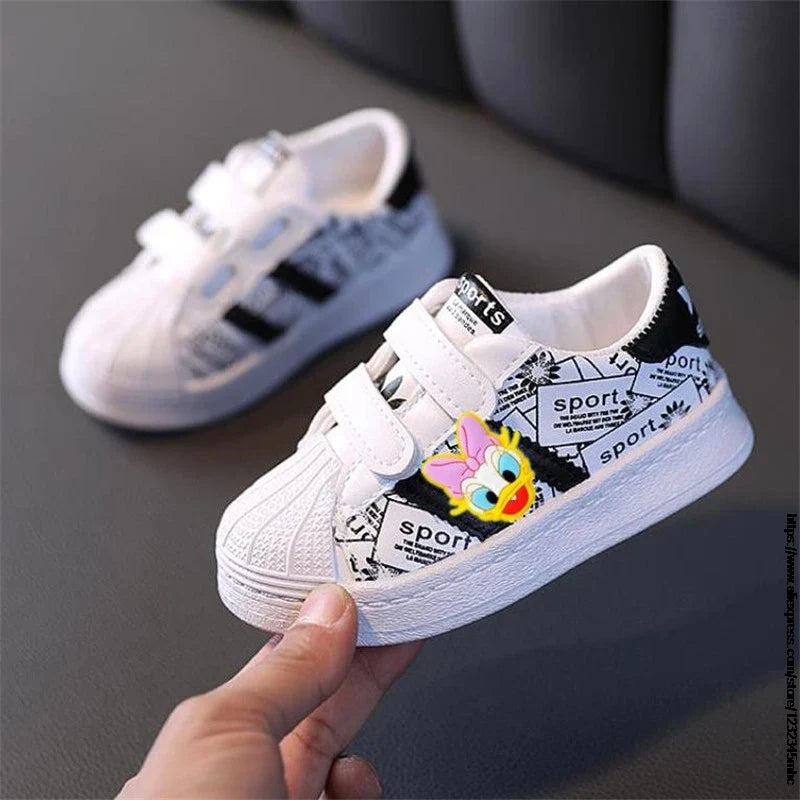 Toddler Baby Sneakers Mickey Minnie Child Boys Girls Infant Sport Shoes Spring 1~6 Years Old Kids First Walker Soft White Shoe