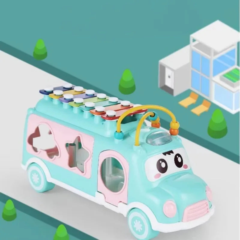 Children's Multifunctional Cartoon Imitation Instrument Xylophone, Baby Tapping Piano, Building Blocks, Bus Playing Music Toy