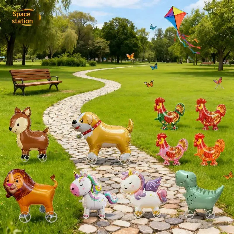 4D Cartoon Foil Balloons Elephant Stand Walking Balloon With Wheel For Kids Birthday Party Decoration Baby Shower