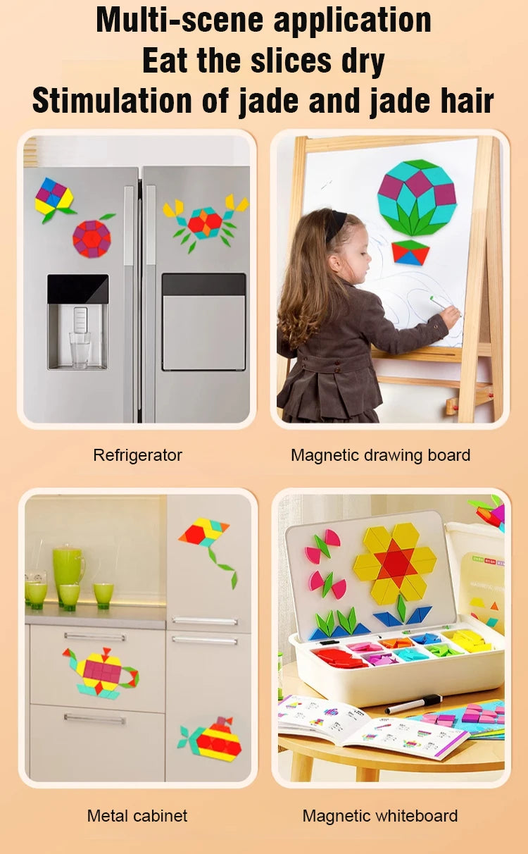 Magnetic Building Blocks Wooden Geometric Puzzle Exercise for Brain Intelligence Development Geometric Thinking Training for 2-8