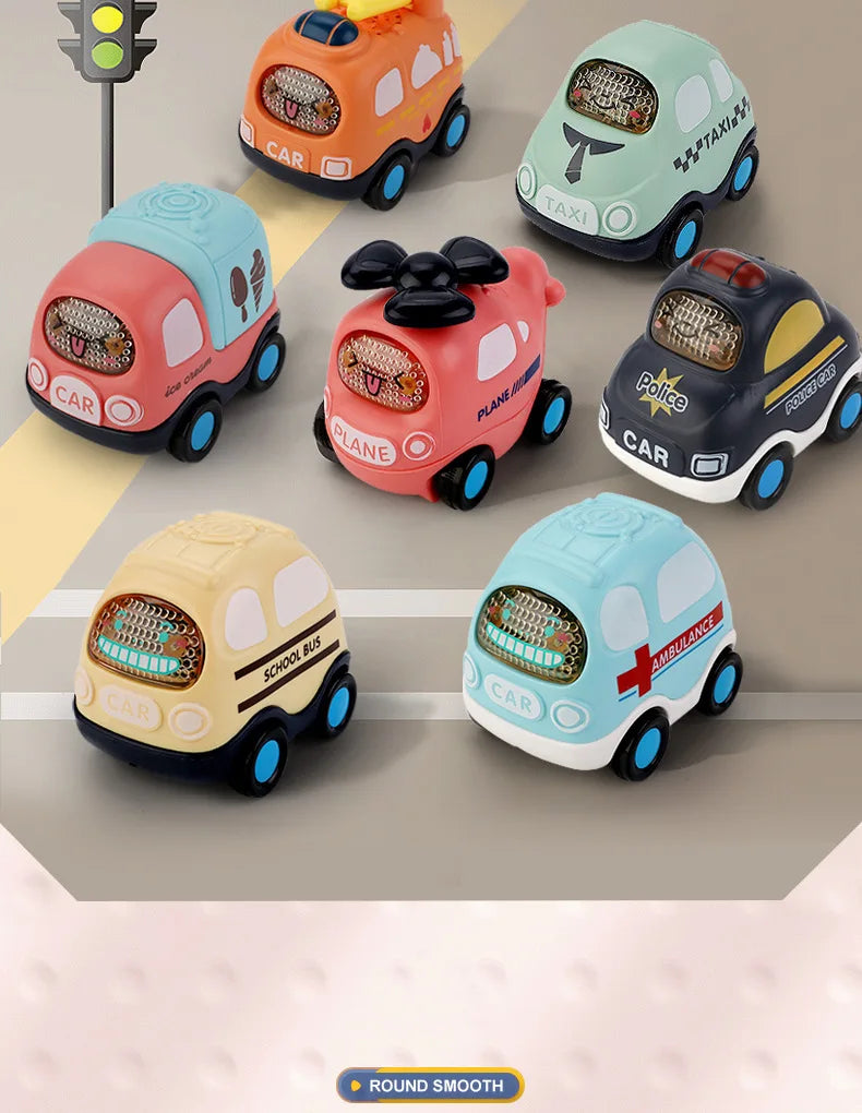 Cartoon Inertia Mini Car Toy Set Ambulance Police Car School Bus Fun Simulated Real Car Model Toys Boy's Birthday Surprise Gifts