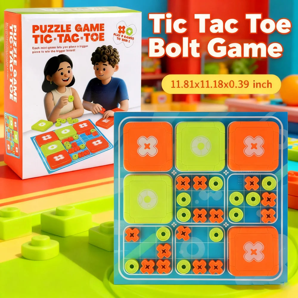 3-in-1 Tic Tac Toe Bolt Game Handheld Puzzle Set Travel-Friendly Great for Christmas Party Games Family Fun Game Night
