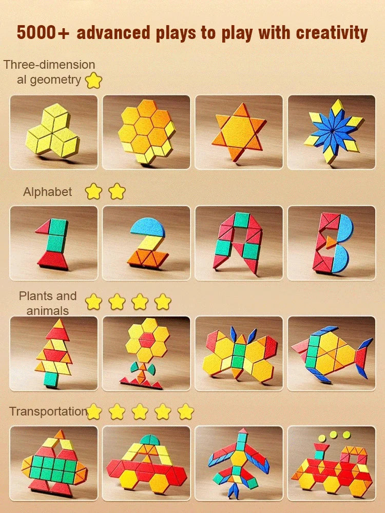 Magnetic Building Blocks Wooden Geometric Puzzle Exercise for Brain Intelligence Development Geometric Thinking Training for 2-8