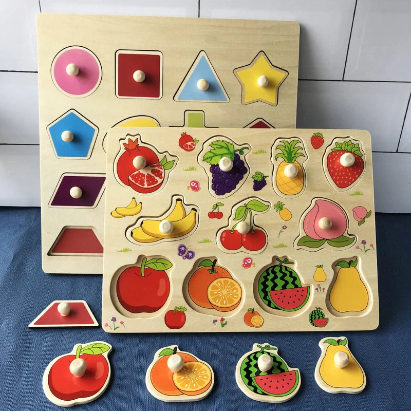 Wooden Puzzle Montessori Toys for Children Animal Traffic Hand Grab Boards Cartoon Kids Early Learning Educational Toy TMZ