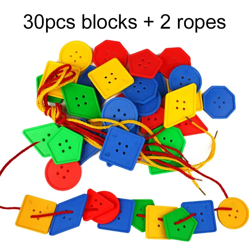 Montessori Toys Educational Toy For Children Early Learning Geometric Blocks Threading Buttons Teaching Aids Brain-training TMZ