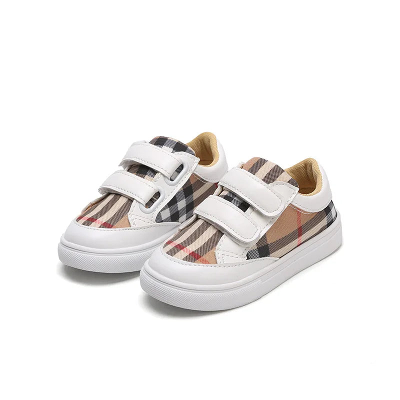 3-8 Years Fashion Plaid White Shoes Boys Shoes Toddler Girl Boy Sneakers PU Leather Casual Children Kids Outfit Korean Shoes