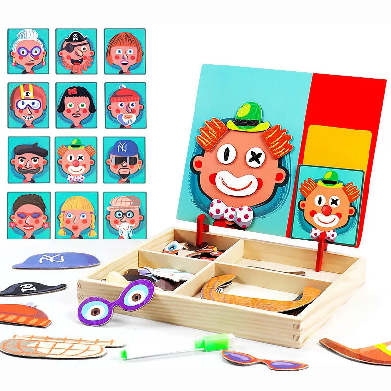 Magnetic 3D Puzzles for Kids Montessori Games Educational Toys for Children Blackboard Whiteboard Drawing Wooden Jigsaw Puzzle