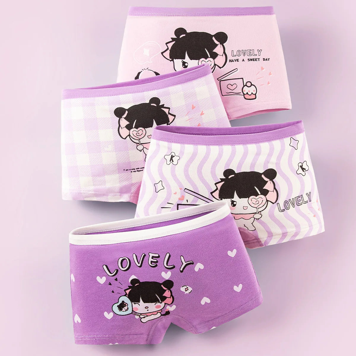 4pcs Cotton Girls Soft Panties Baby Lovely Character Pattern Cartoon Panty Students Boxer Briefs Kids Underwears Children Boxers