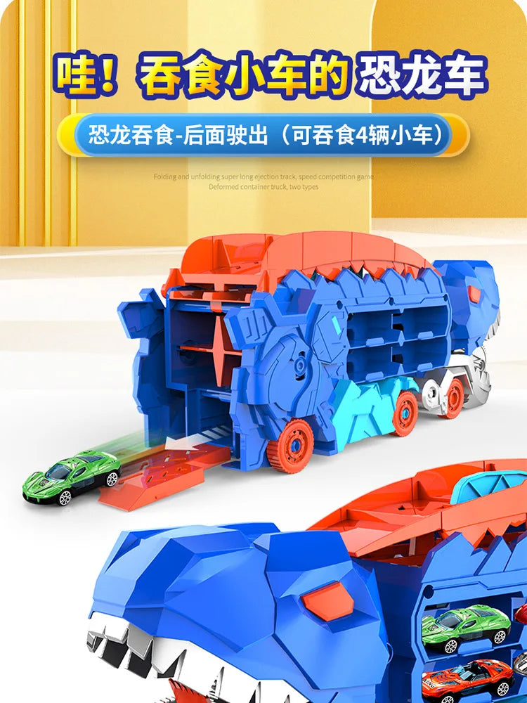 New Product Folding Dinosaur Transporter Car Competitive Game Roll To Eat Car Vehicle Racing Track With Mini Car Kid Gift Toy