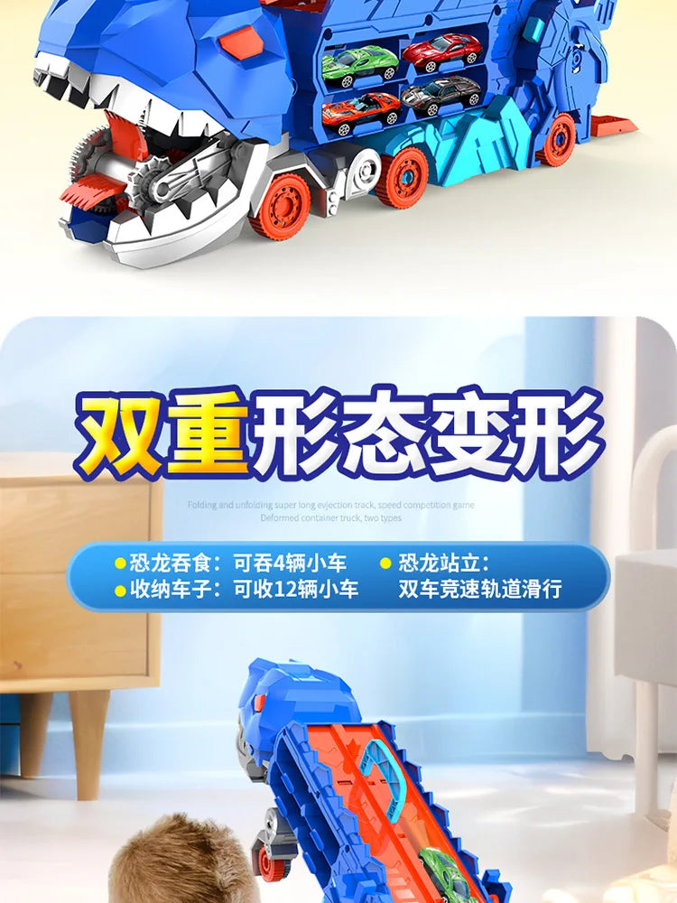 New Product Folding Dinosaur Transporter Car Competitive Game Roll To Eat Car Vehicle Racing Track With Mini Car Kid Gift Toy