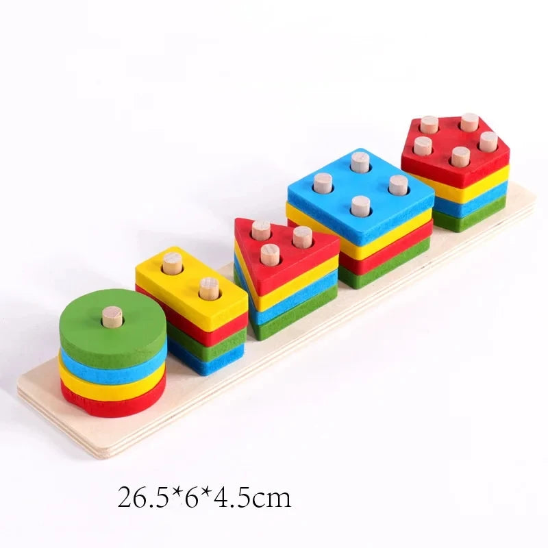 Montessori Toy Wooden Building Block Early Learning Educational Toy Color Shape Match Kids Puzzle Toys For Children Boys Girls