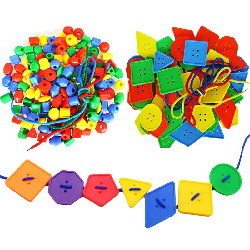 Montessori Toys Educational Toy For Children Early Learning Geometric Blocks Threading Buttons Teaching Aids Brain-training TMZ