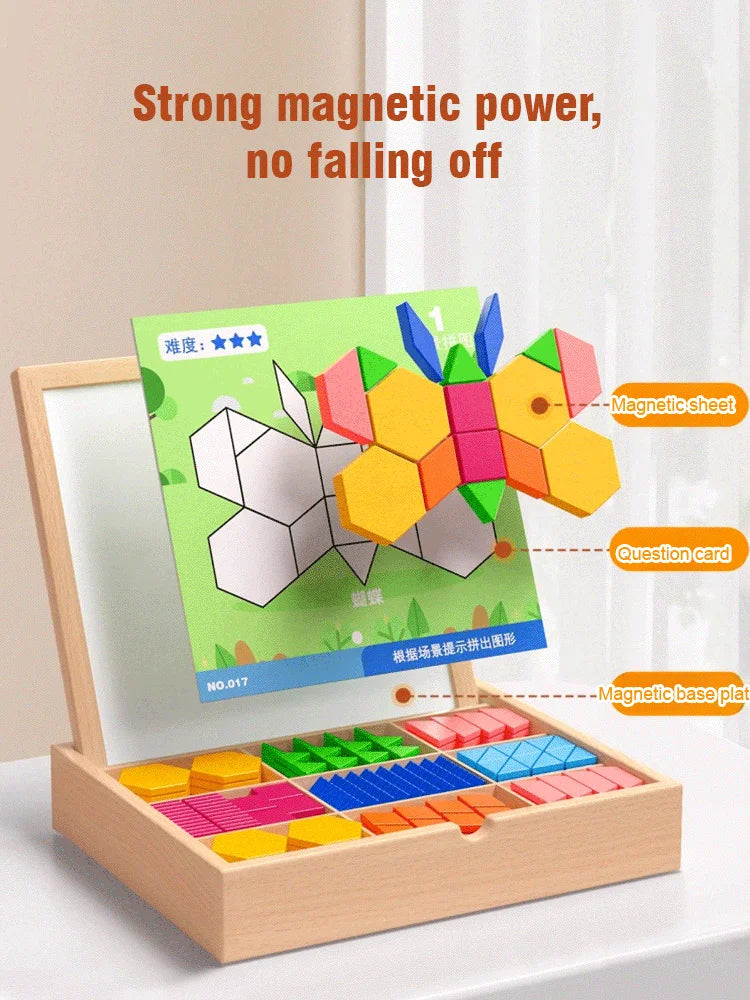 Magnetic Building Blocks Wooden Geometric Puzzle Exercise for Brain Intelligence Development Geometric Thinking Training for 2-8