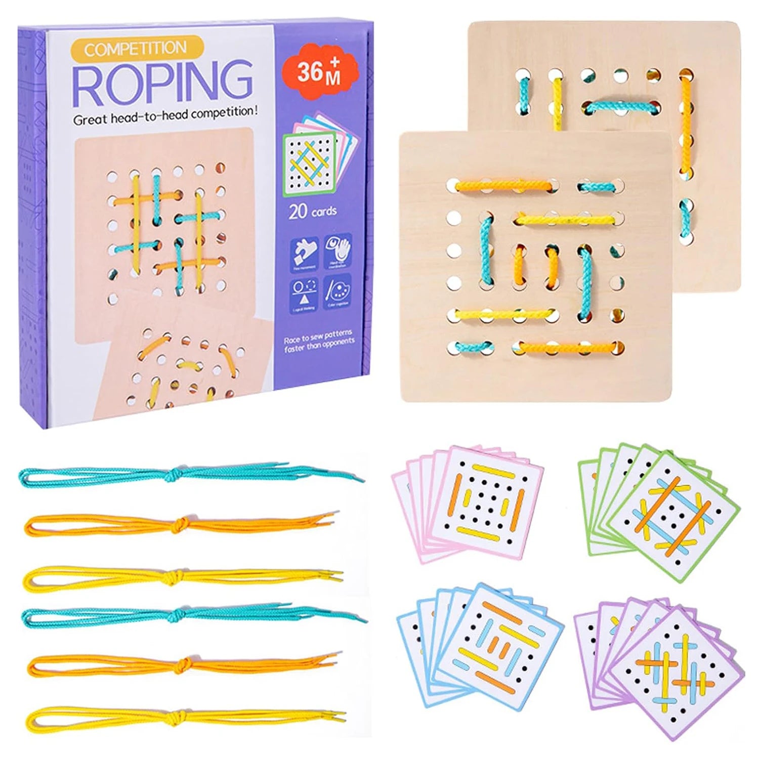 Montessori Wooden Threading Activity Puzzles,Early Educational Fine Motor Skill Travel Toy，Birthday Gifts for Boys and Girls