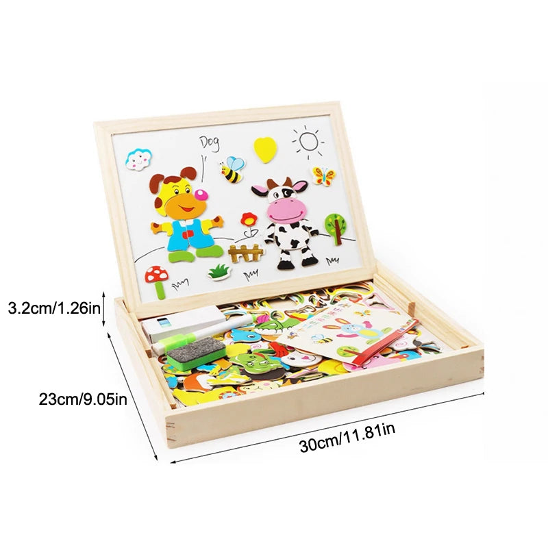 Wooden Multifunction Children Animal Puzzle Writing Magnetic Drawing B ...