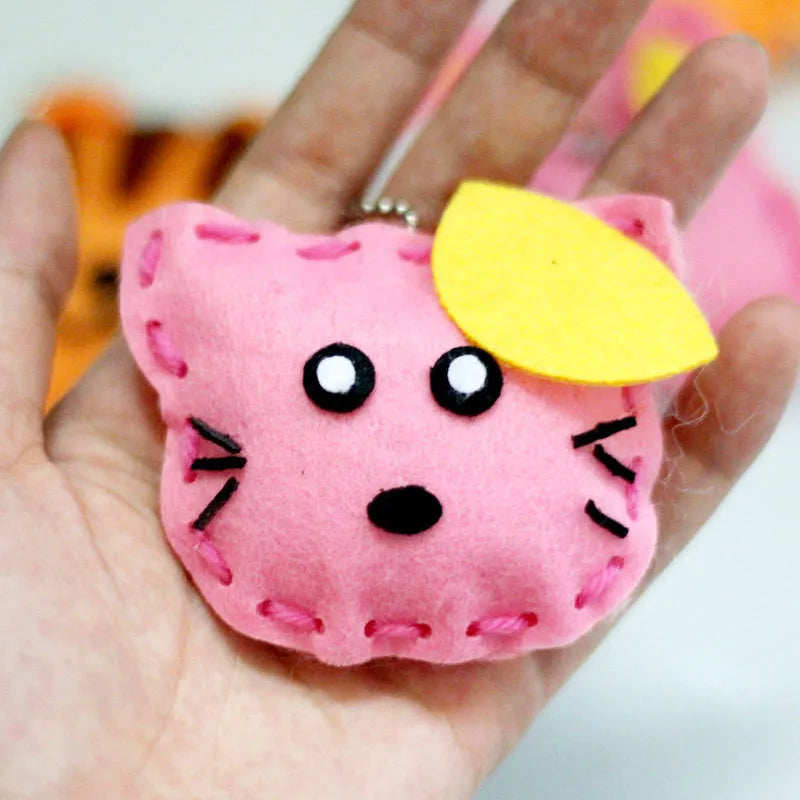 5Pcs Non-woven Fabric Animal Pink Bag Keychain DIY Handmade Toys Children Kids Birthday Party Ornaments Arts Crafts Kits Gifts