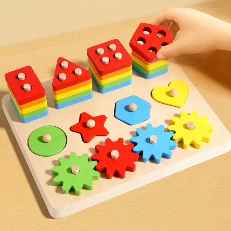 Montessori Geometric Pegboard Toy Shape Color Matching Stacker for Toddlers Wooden Sorting Educational Toys for Boys Girls