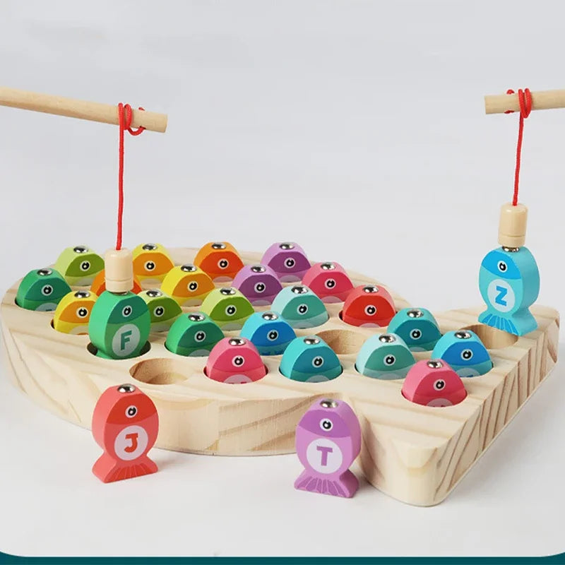 Wooden Children Fishing Toys Baby Montessori Early Education Toys Kids Ability Training Game Toddler Number Alphabet Learning