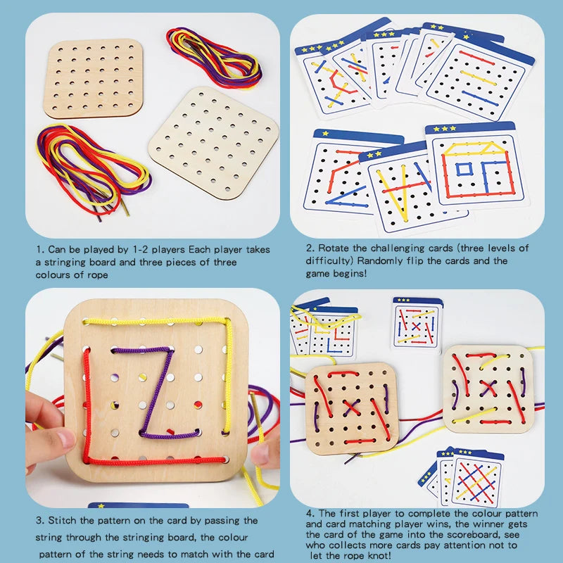 Wooden Montessori Teaching Aid Geometry Rope Threading Games Children's Early Education Thinking Training Board Educational Toys