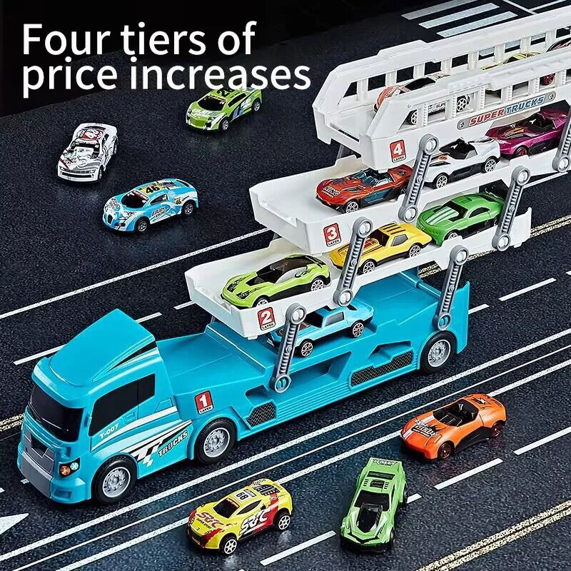 Ejector container truck engineering car with 6 alloy car children's toy pull-back car toy Christmas Thanksgiving gift