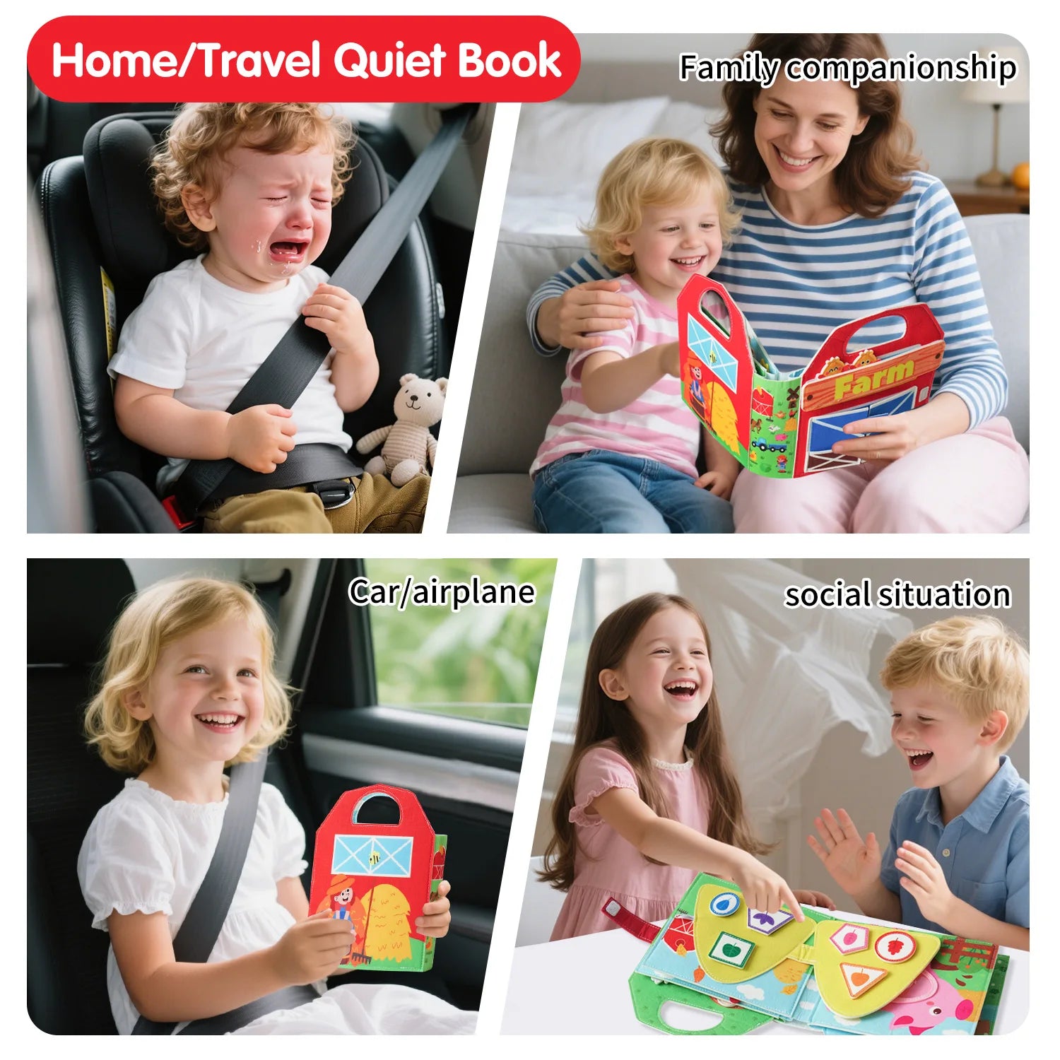 Busy Board 1 Year Old - Farm Animals Quiet Busy Book for Toddlers Aged 1-3-Montessori Toys for Boys and Girls, Learning Activiy