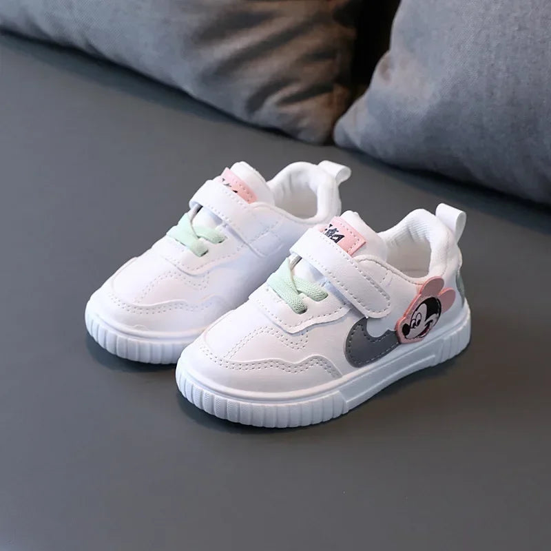 Disney White Casual Shoes For Baby Boy Girl Brand Children Sneaker Mickey Mouse Kids Shoes Toddler Walking Shoes Size 15-25