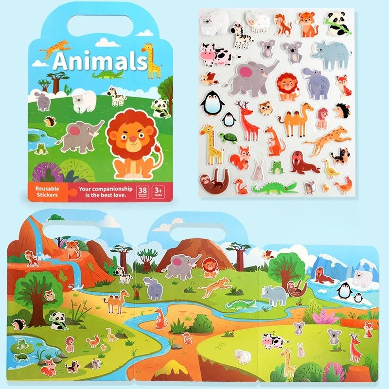 Kids' Reusable DIY Sticker Books Multi-Theme Bubble Sticker Jelly Stickers Portable Montessori Sticker Toy Gifts for Children