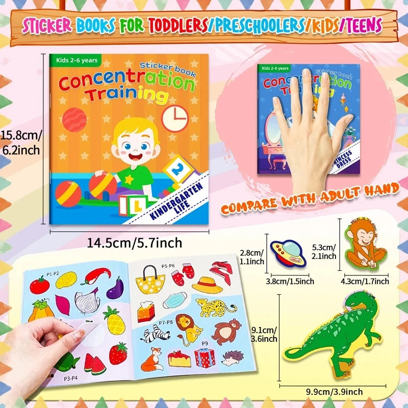 Montessori Toys Cartoon Sticker Books Focus on Potential Development Education Sticker Toys for Children 3-6Y
