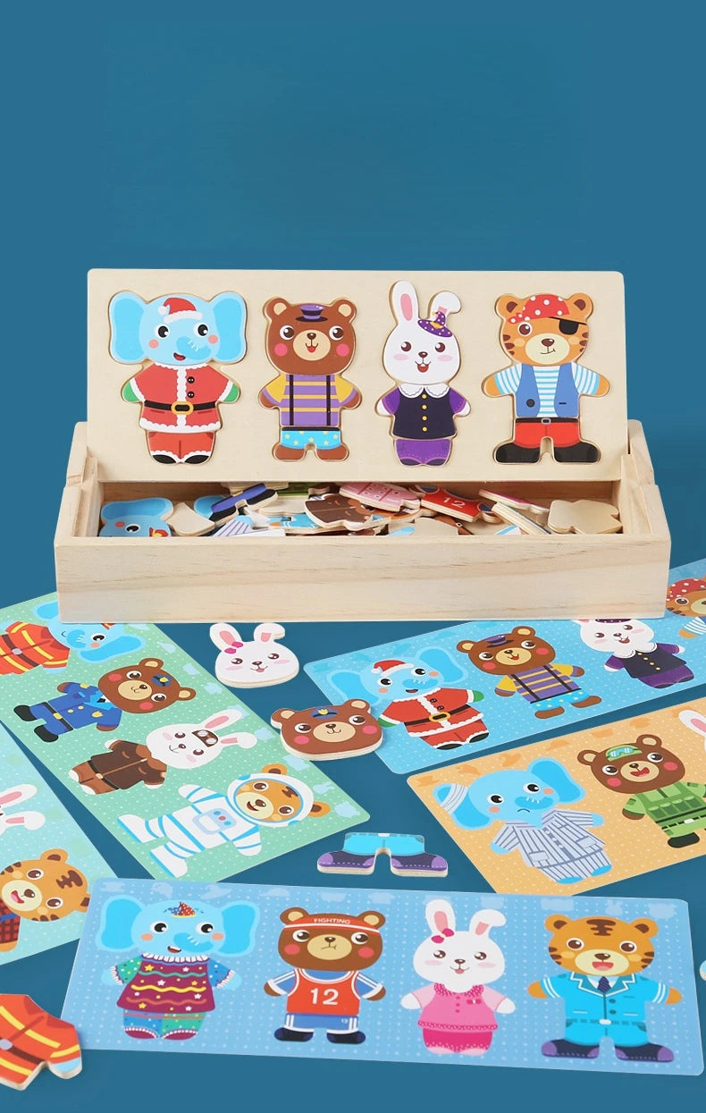 Wooden bear changing clothes animal changing clothes jigsaw kindergarten boys and girls darling Jigsaw Puzzle Children's puzzle