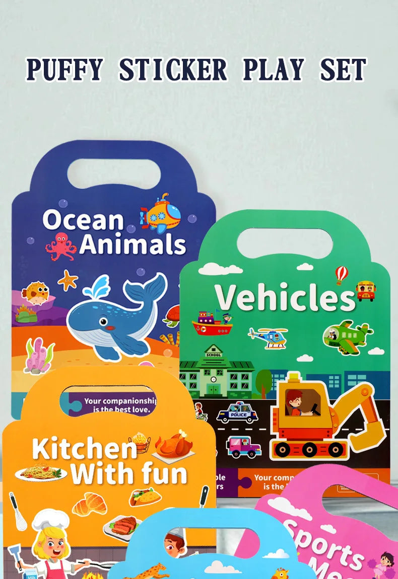 Kids' Reusable DIY Sticker Books Multi-Theme Bubble Sticker Jelly Stickers Portable Montessori Sticker Toy Gifts for Children